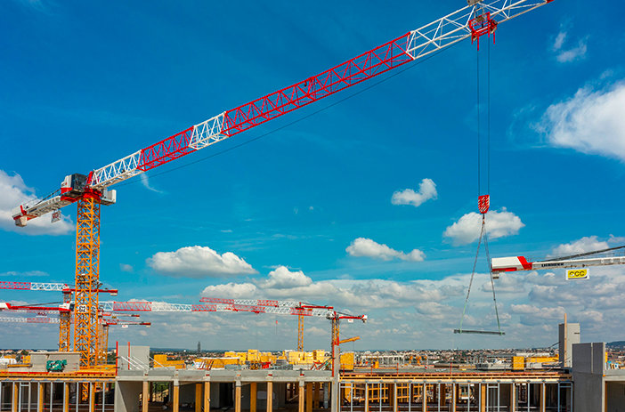 Ten Liebherr tower cranes are helping to build the largest timber campus in Europe